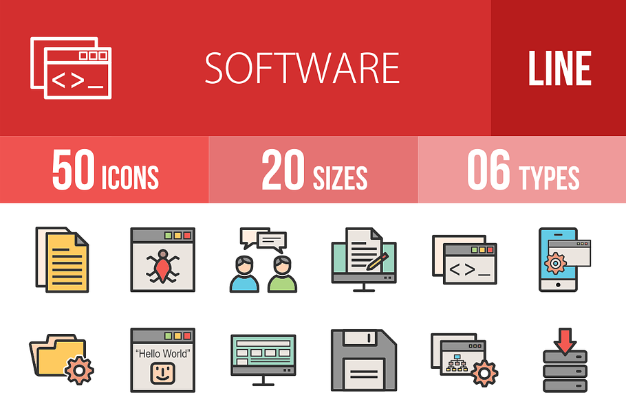 50 Software Line Filled Icons