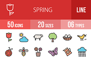 50 Spring Line Filled Icons