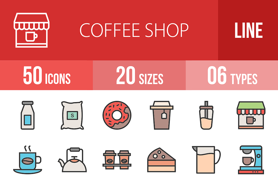 50 Coffee Shop Line Filled Icon