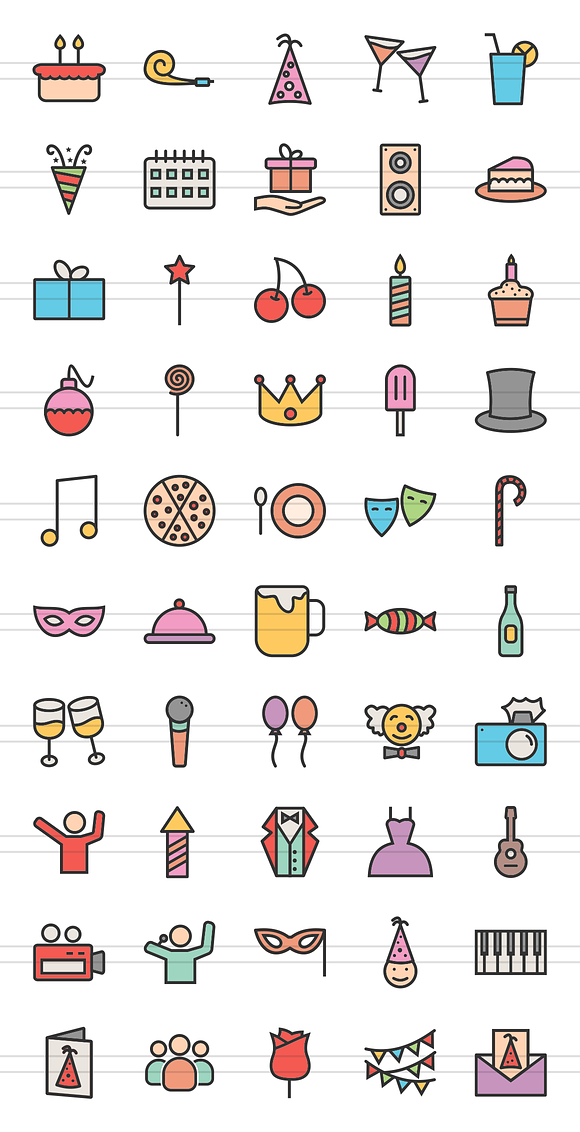 50 Birthday Line Filled Icons in Graphics - product preview 1