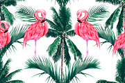 Pink flamingos,palm trees pattern