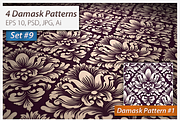 4 Seamless Damask Patterns Set#9
