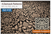 4 Seamless Damask Patterns Set#10