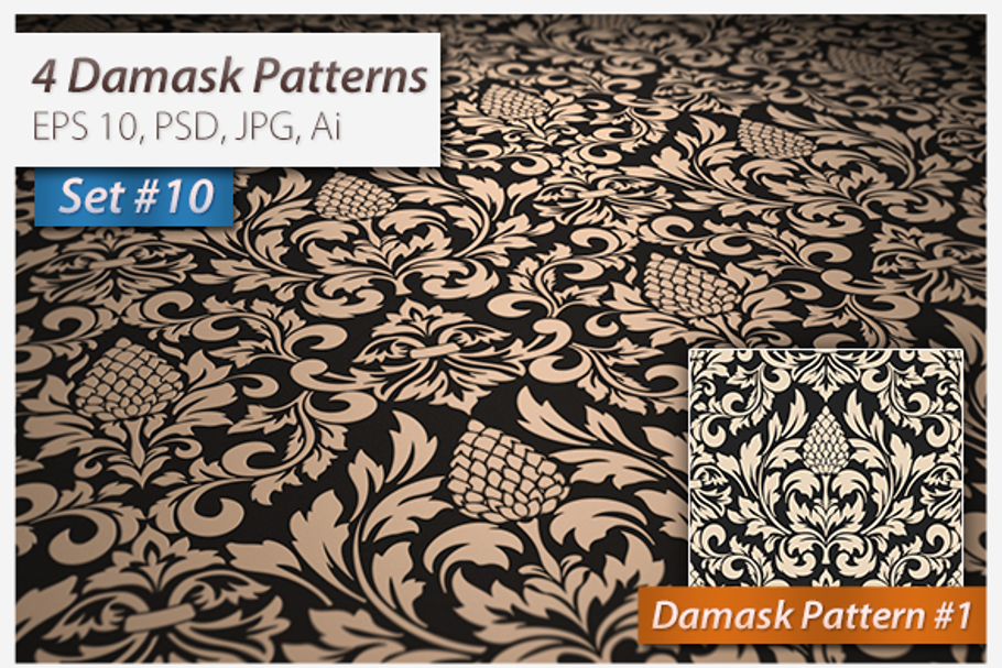 4 Seamless Damask Patterns Set#10 in Patterns - product preview 8