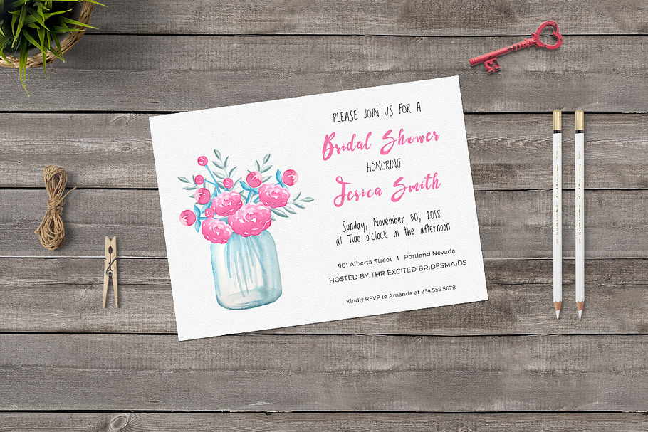 Watercolor Bridal Shower Invitation in Wedding Templates - product preview 8