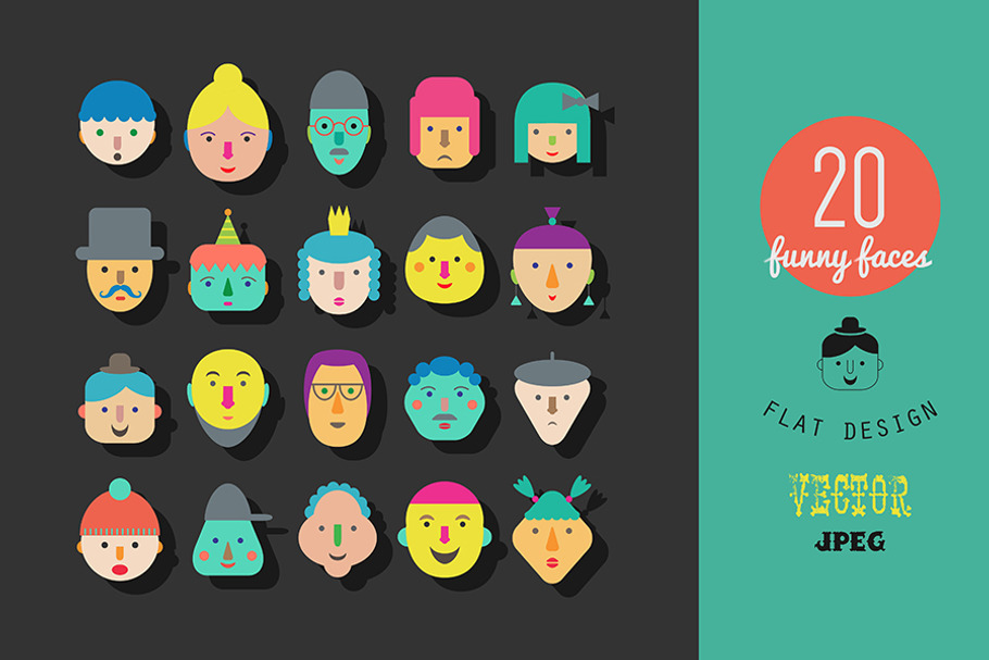 20 faces. Flat gesign. in Face Icons - product preview 8