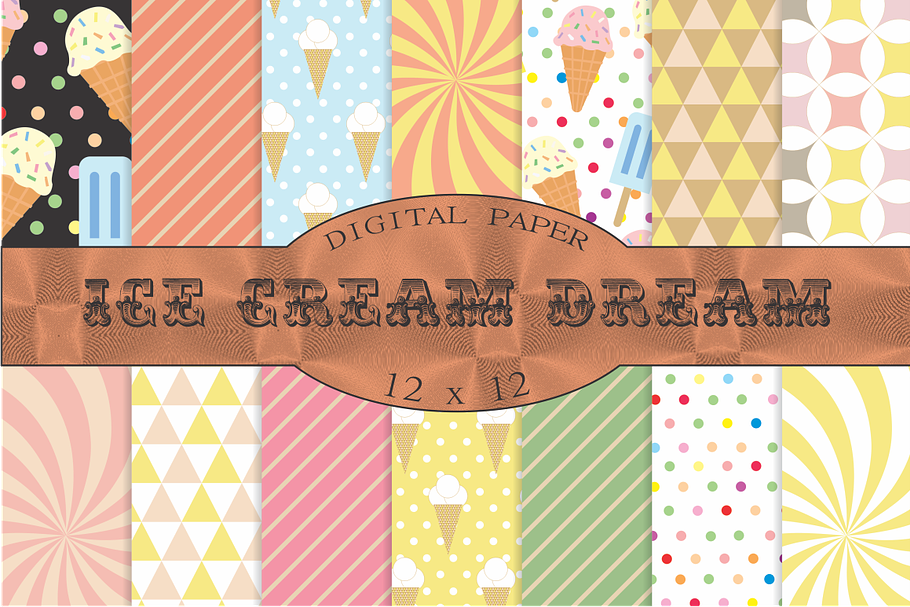 Ice cream patterns, digital paper in Patterns - product preview 8
