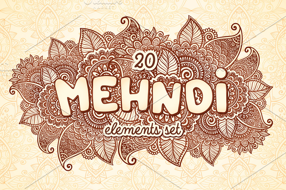 20 Indian mehndy style elements in Patterns - product preview 8