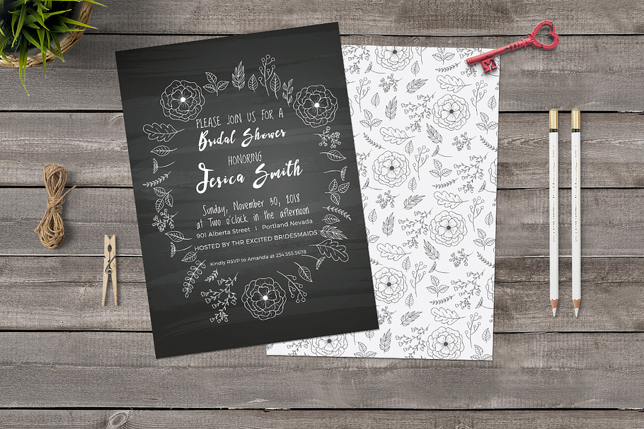 Chlakboard Bridal Shower Invitation in Wedding Templates - product preview 8