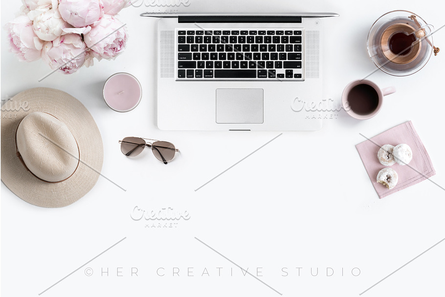 Laptop & Peonies Styled Desktop  in Mobile & Web Mockups - product preview 8