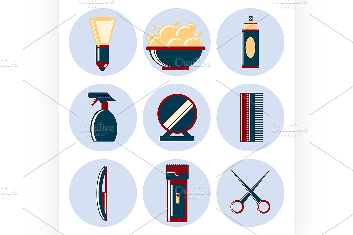 barbershop flat icon set in Illustrations - product preview 8