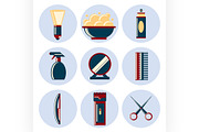 barbershop flat icon set