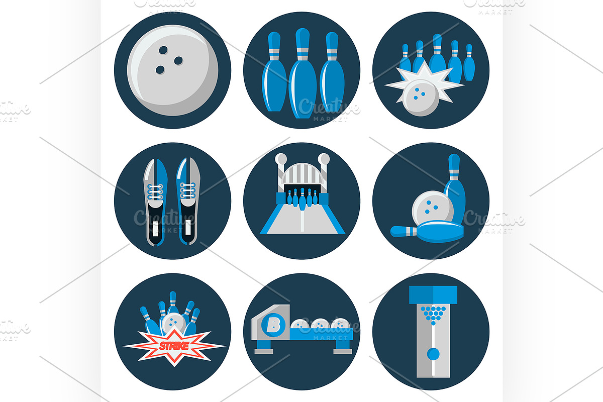 bowling flat icon set in Illustrations - product preview 8