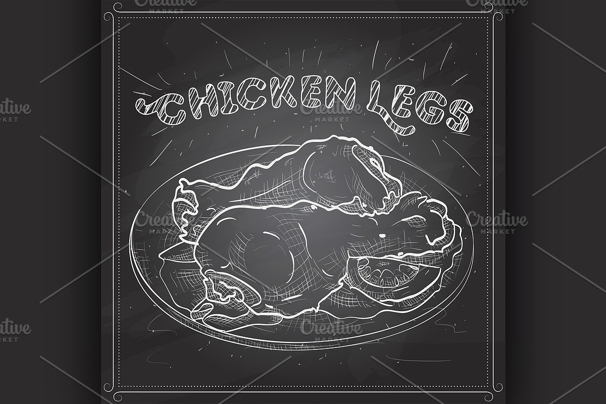 Chicken Legs scetch on a black board in Illustrations - product preview 8