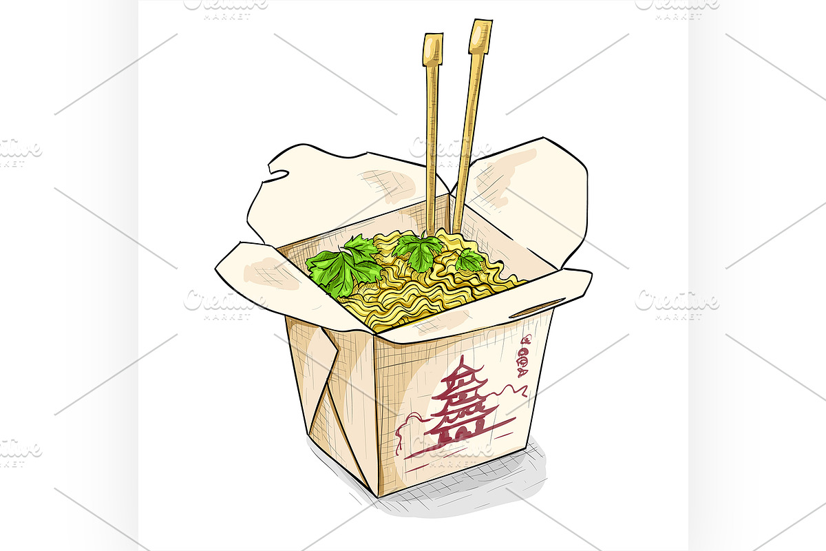 chinese noodles box color picture in Illustrations - product preview 8