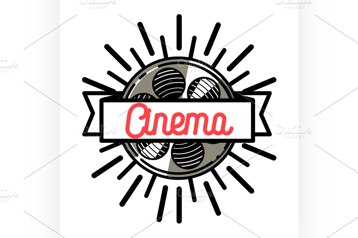 Color vintage cinema emblem in Illustrations - product preview 8