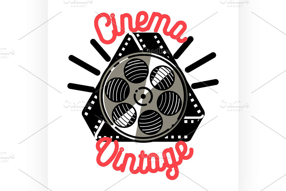 Color vintage cinema emblem in Illustrations - product preview 8
