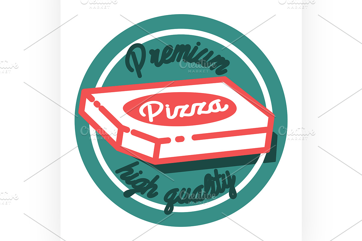 Color vintage pizza emblem in Illustrations - product preview 8