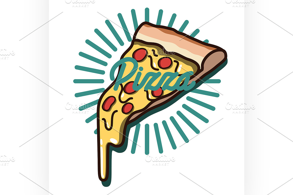 Color vintage pizza emblem in Illustrations - product preview 8