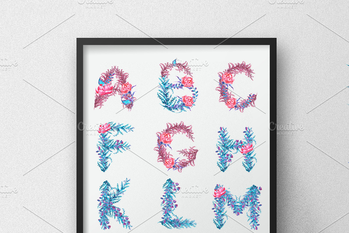 Floral watercolor alphabet. in Objects - product preview 8