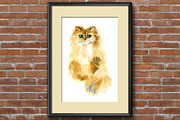 Watercolor portrait of a fluffy cat.