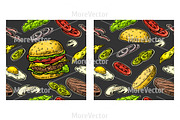 Seamless pattern burger  engraving