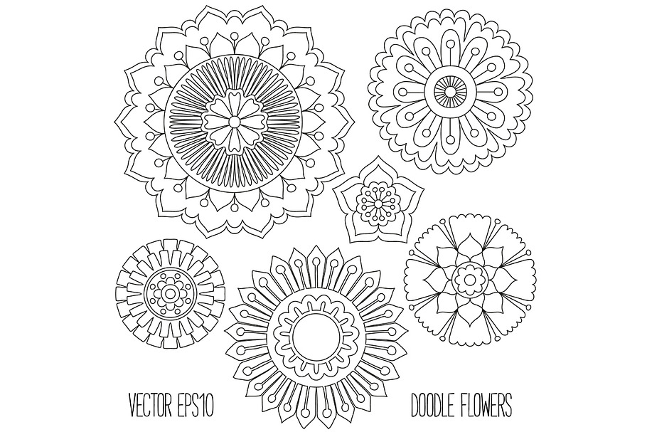 Doodle flowers set in Illustrations - product preview 8