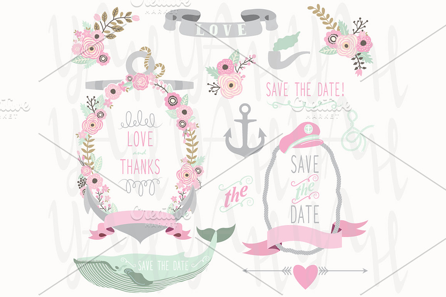 Pink Grey Nautical Wedding Elements