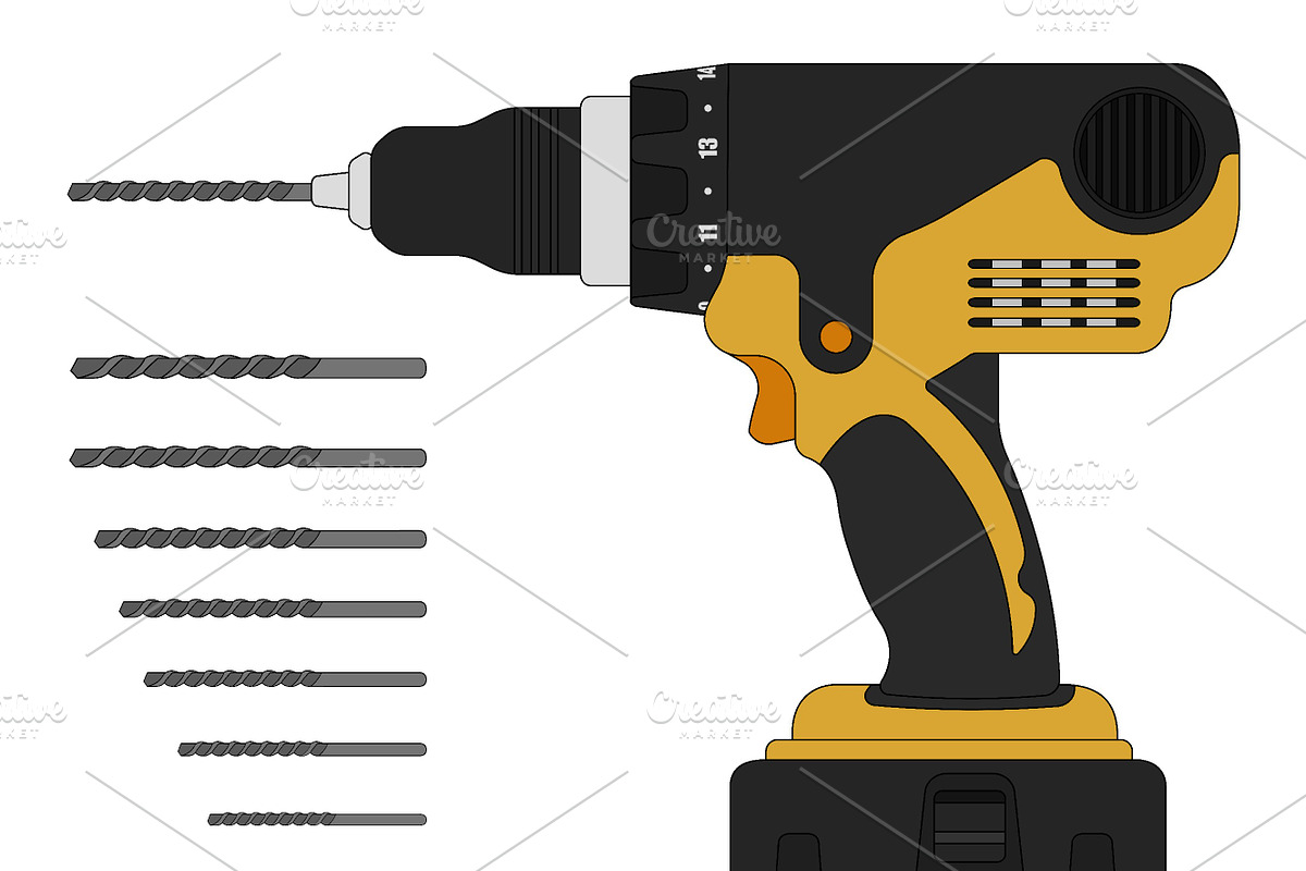 Electric drill and bits. Vector in Illustrations - product preview 8