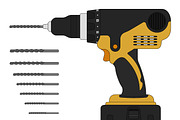 Electric drill and bits. Vector