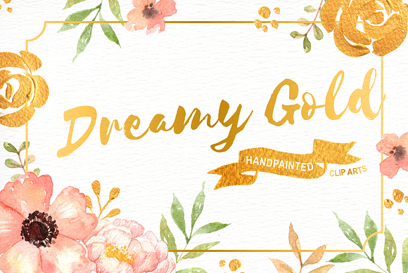 Dreamy Gold Flower Clipart in Illustrations - product preview 1