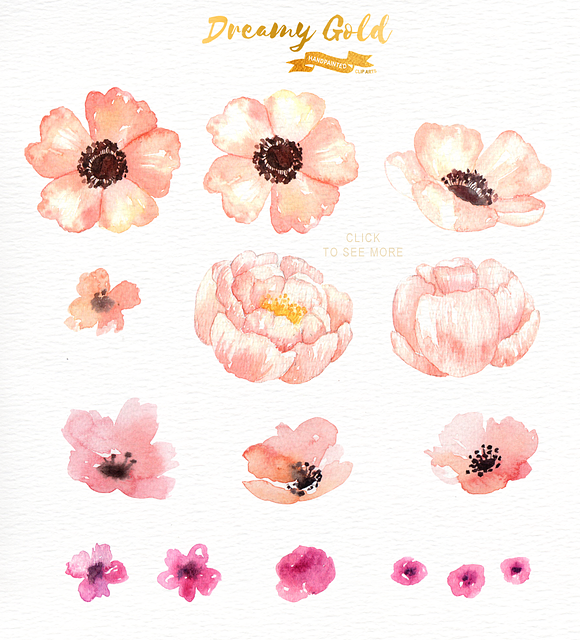 Dreamy Gold Flower Clipart in Illustrations - product preview 2