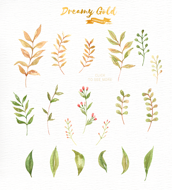 Dreamy Gold Flower Clipart in Illustrations - product preview 3