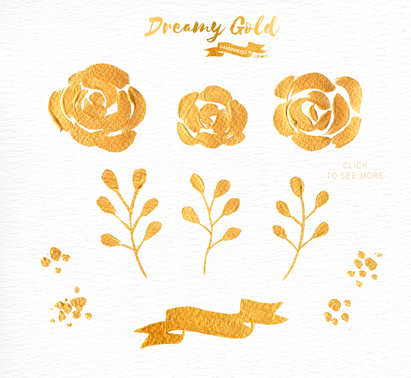 Dreamy Gold Flower Clipart in Illustrations - product preview 4