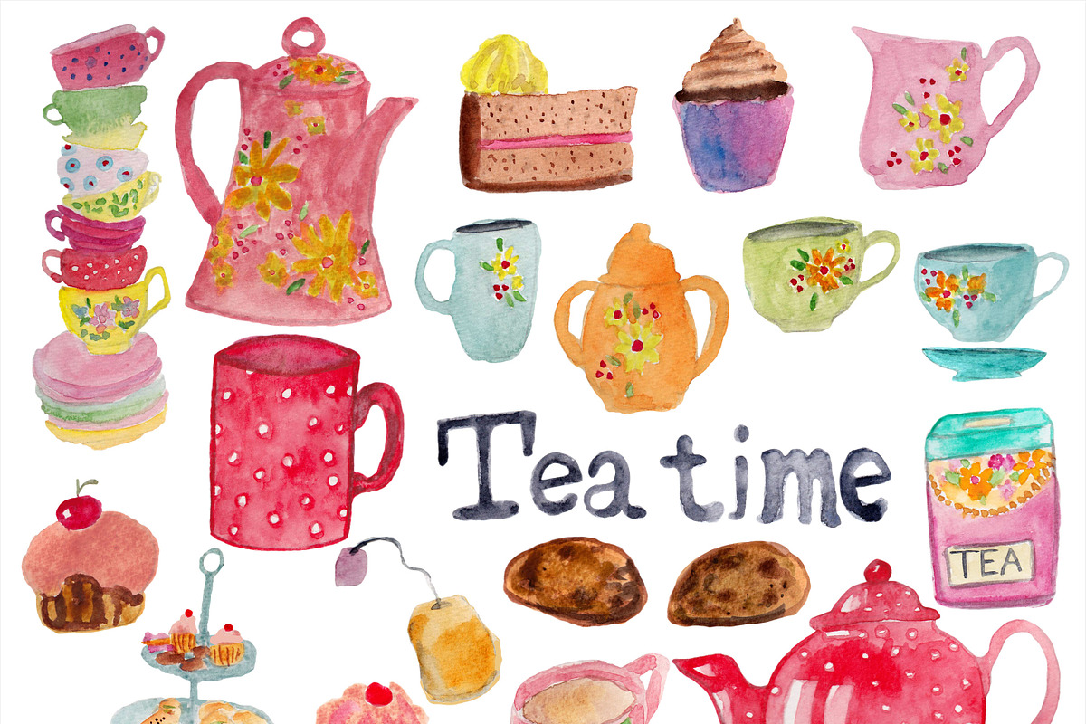 Tea watercolor clip art in Illustrations - product preview 8
