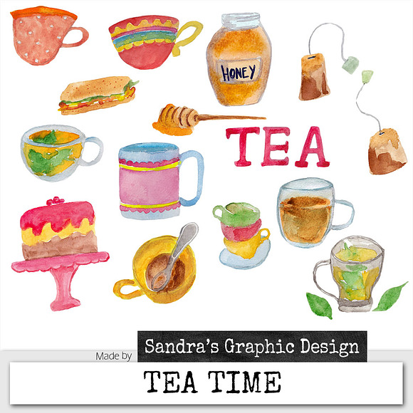 Tea watercolor clip art in Illustrations - product preview 1
