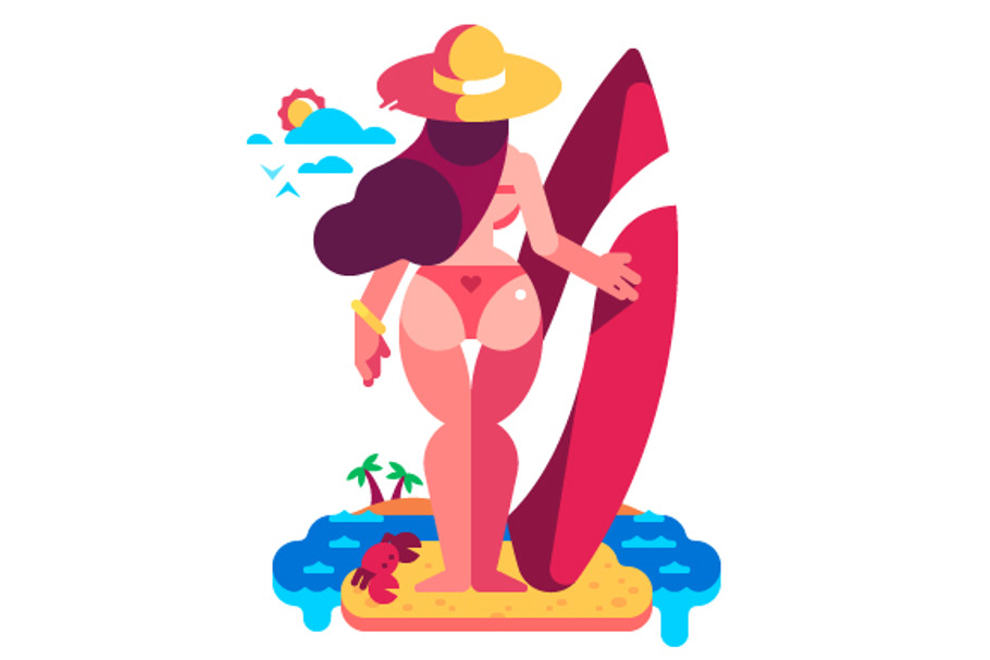 Girl with Surfboard in Illustrations - product preview 8