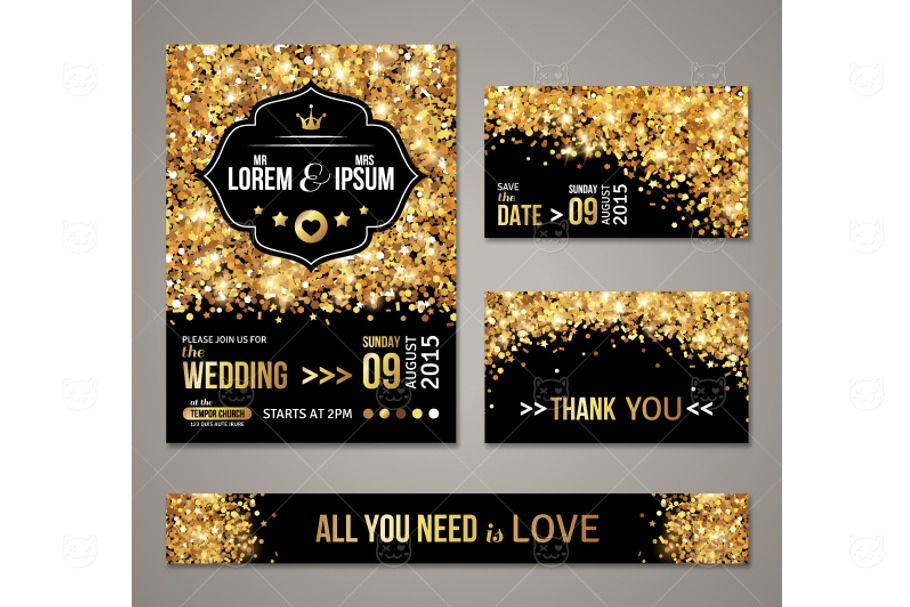 Gold Shine Wedding Cards in Illustrations - product preview 8