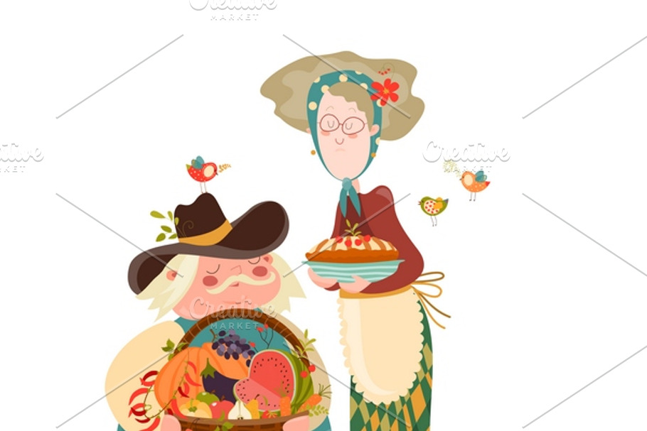 Couple with basket of fruits  in Illustrations - product preview 8