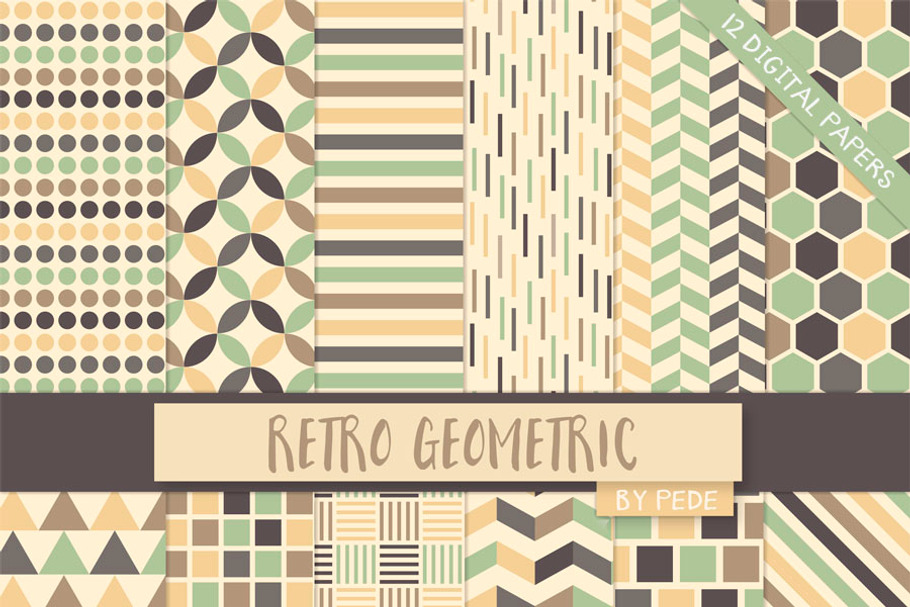 Retro geometric digital paper in Patterns - product preview 8