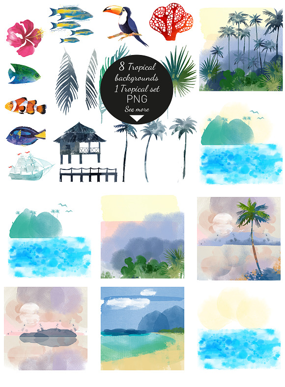 Watercolor tropics in Illustrations - product preview 1