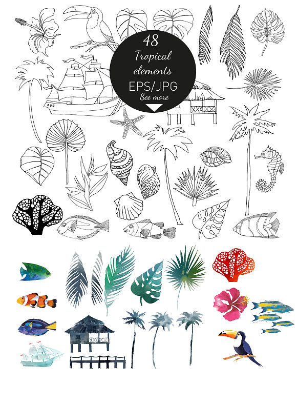 Watercolor tropics in Illustrations - product preview 3