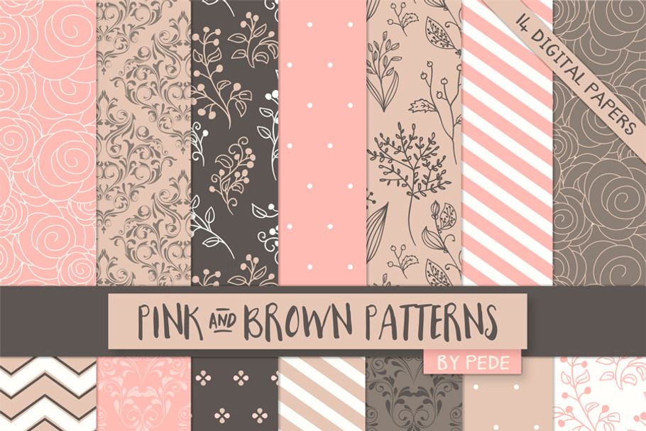 Pink and brown digital paper in Patterns - product preview 8