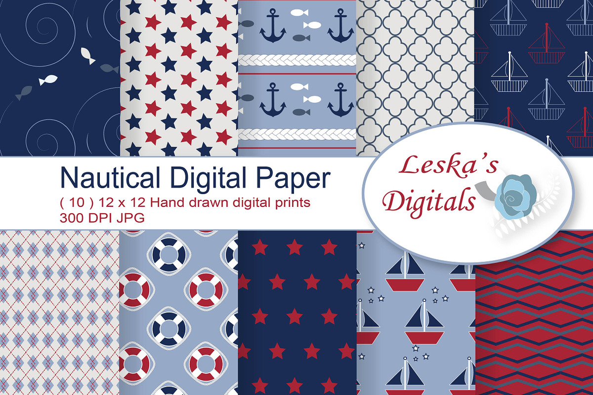 Red White and Blue Nautical in Patterns - product preview 8