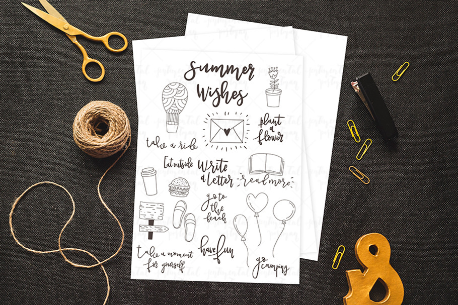 Summer wishes. Set of cute doodles. in Objects - product preview 8