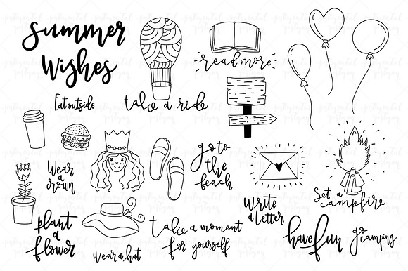 Summer wishes. Set of cute doodles. in Objects - product preview 1