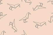 Origami black bird seamless pattern