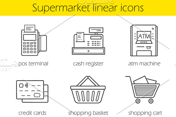 Supermarket shopping 9 icons. Vector