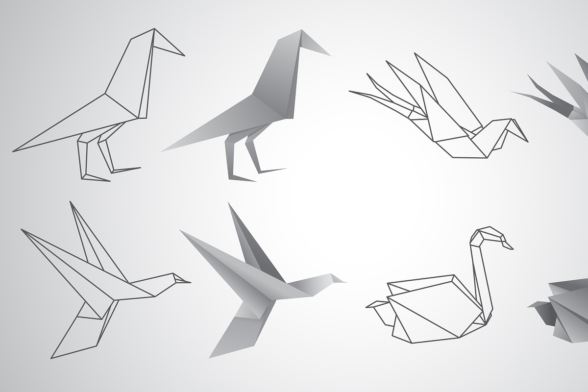Birds paper origami set in Objects - product preview 8
