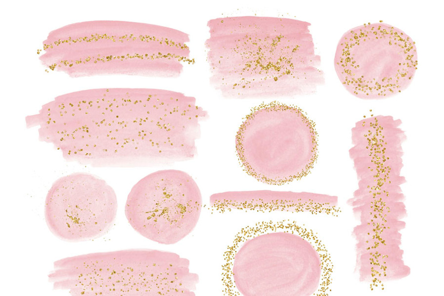 Pink watercolor strokes with gold